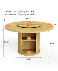 Rainsken Round Dining Table for 6 with a Rotating Tabletop Tray, 2-tier Storage Rack and Wooden Wavy-striped Sliding Doors Living Room