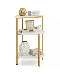 Gymax 3-Tier Side Table Round End Table w/Storage Shelves Metal Frame for Bedroom