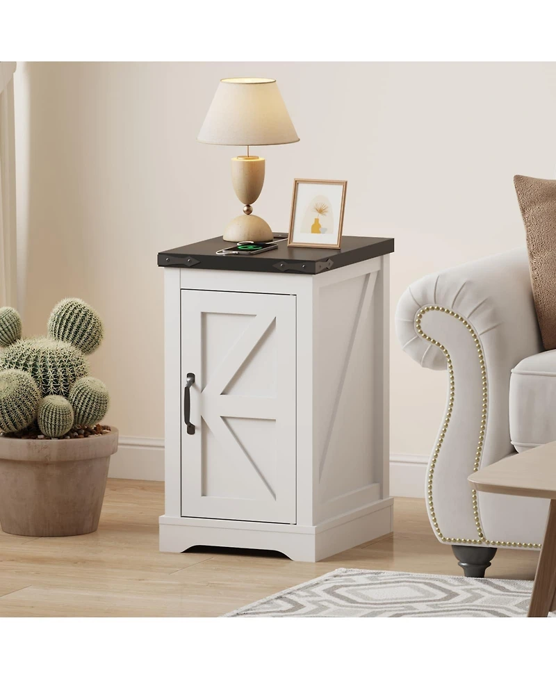 gaomon Home Farmhouse Nightstand End Table. Wood Storage Bedside Cabinet with Cord Management