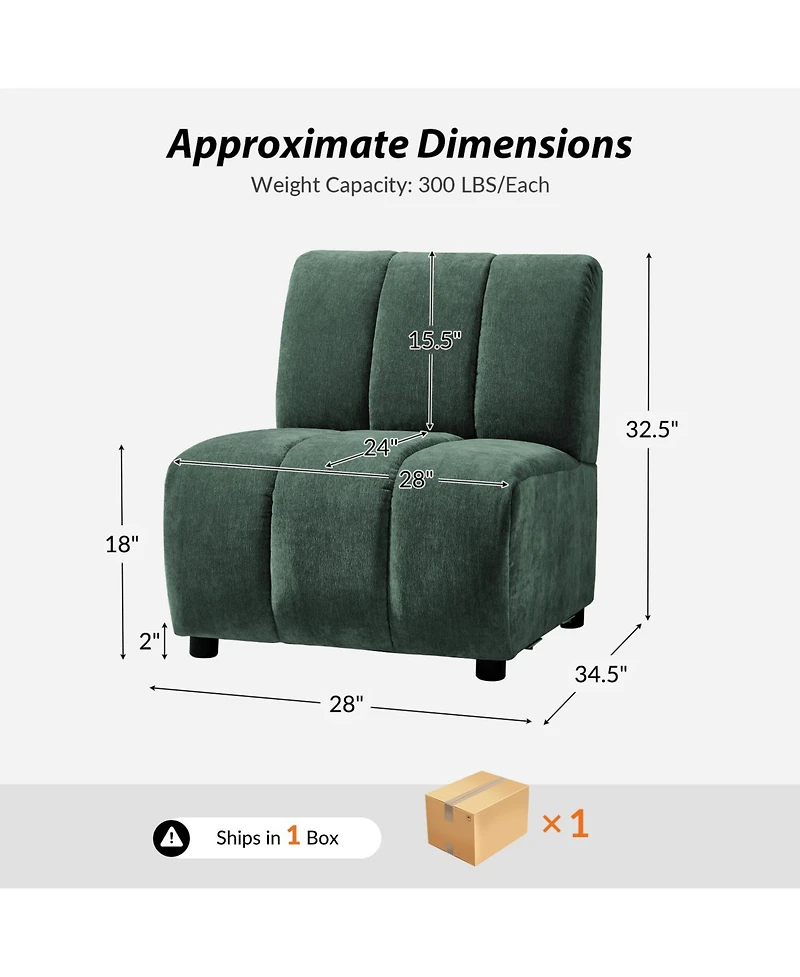 Hulala Home Shalon 28 inches Modern 1-Piece Chenille Channel Tufted Sofa