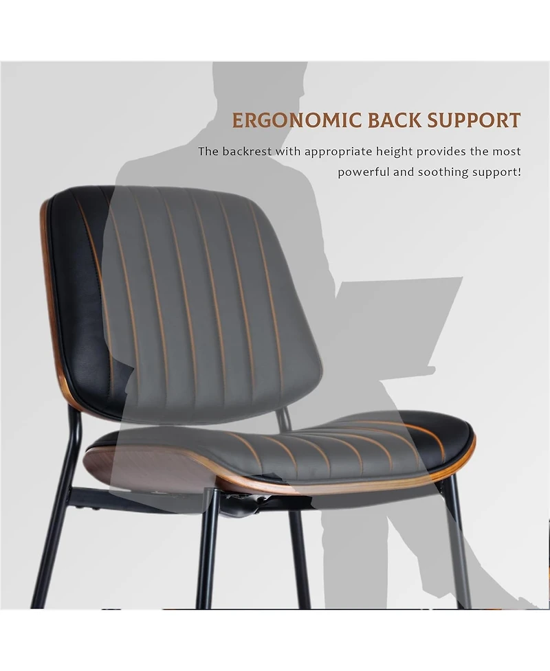 Rainsken Pu Leather Dining Chairs Set of 2, Retro Upholstered Kitchen with Walnut Bentwood Back and Adjustable Feet for Room