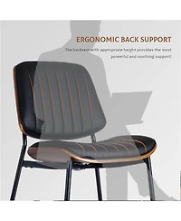 Rainsken Pu Leather Dining Chairs Set of 2, Retro Upholstered Kitchen with Walnut Bentwood Back and Adjustable Feet for Room
