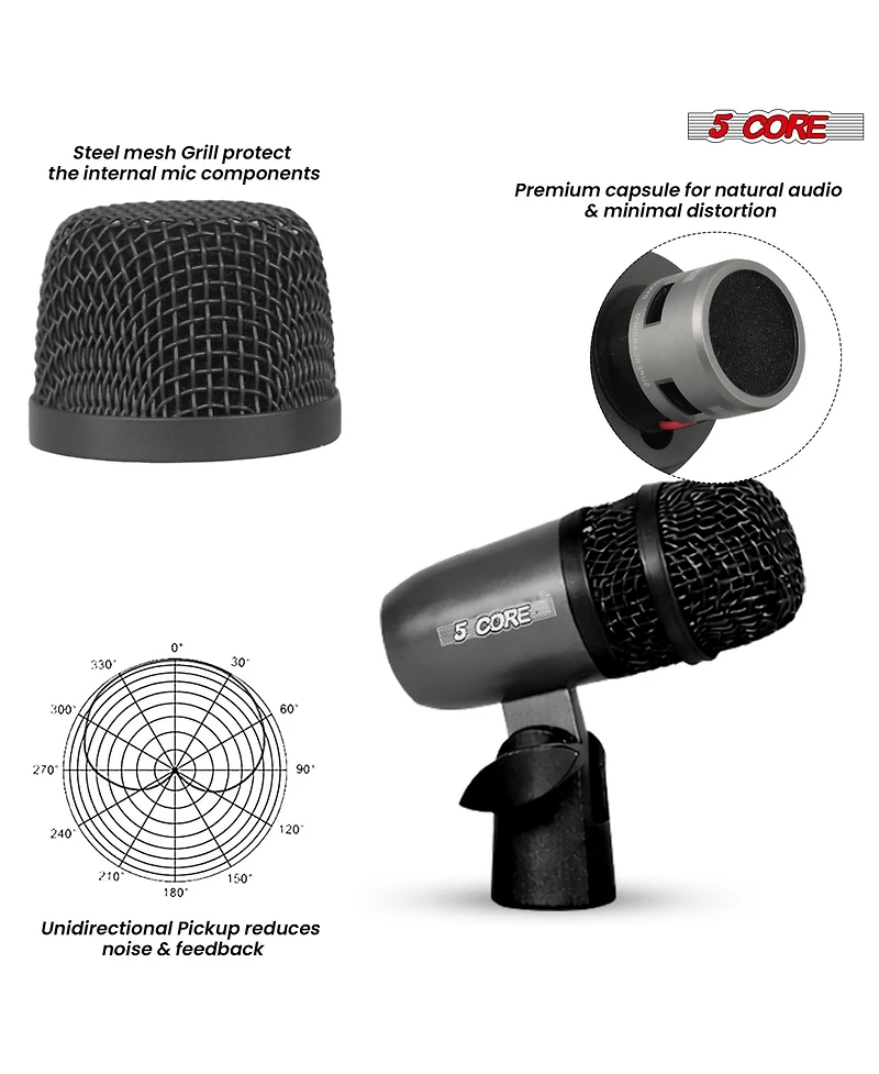 5 Core Snare Drum Microphone Uni Directional Pickup Pattern Wired Instrumental Dynamic Microfono - Snare Mic Blk