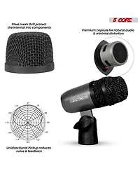 5 Core Snare Drum Microphone Uni Directional Pickup Pattern Wired Instrumental Dynamic Microfono - Snare Mic Blk