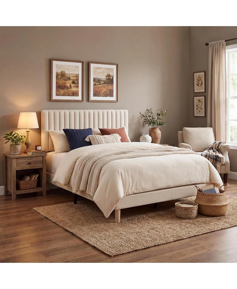 gaomon Upholstered Platform Bed with Adjustable Tufted Headboard Slat Support