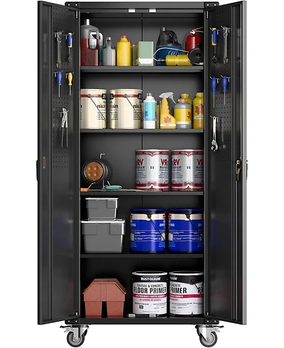 gaomon 72 in Locking Rolling Cabinet with 2 Doors and 4 Adjustable Shelves,Heavy-Duty Garage Storage for Workshop/Home - Pegboard Door Design