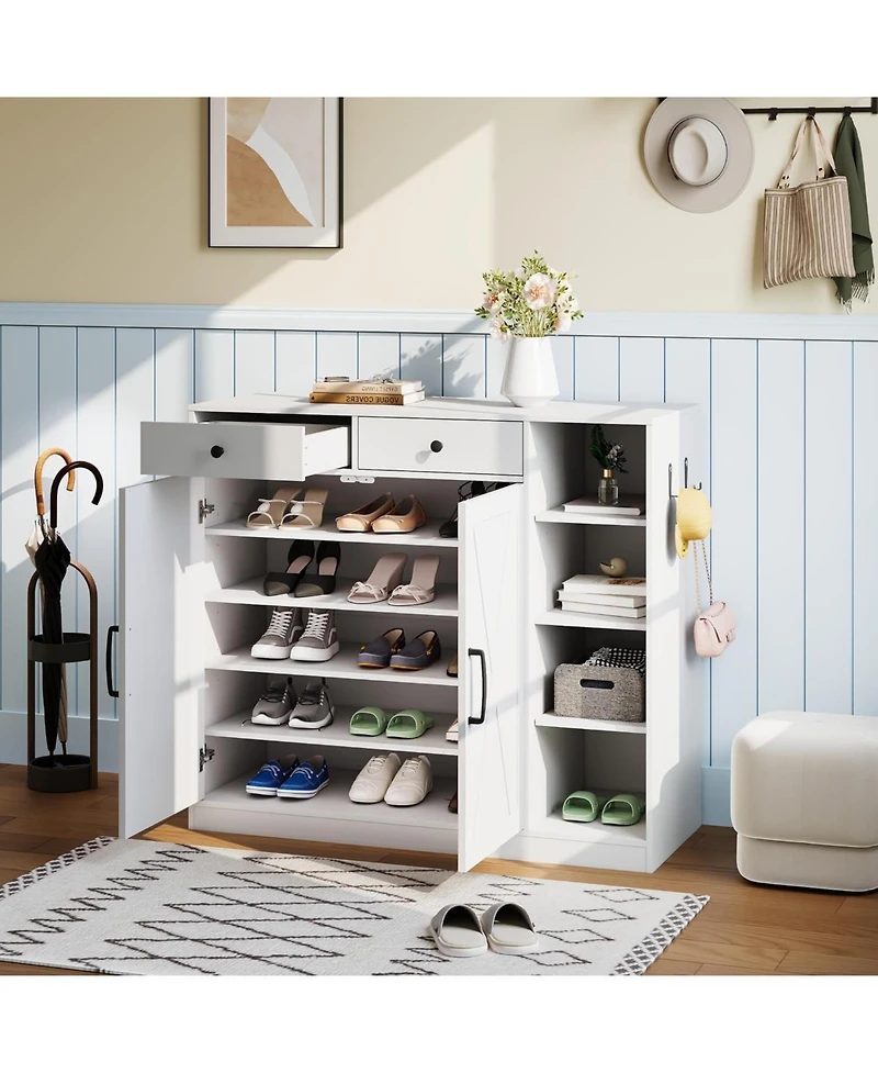 gaomon Shoe Storage Cabinet, Modern Farmhouse Shoe Rack Organizer with 6 Adjustable Shelves and 2 Drawers Living Room
