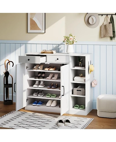 gaomon Shoe Storage Cabinet, Modern Farmhouse Shoe Rack Organizer with 6 Adjustable Shelves and 2 Drawers Living Room