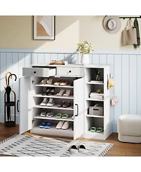 gaomon Shoe Storage Cabinet, Modern Farmhouse Shoe Rack Organizer with 6 Adjustable Shelves and 2 Drawers Living Room