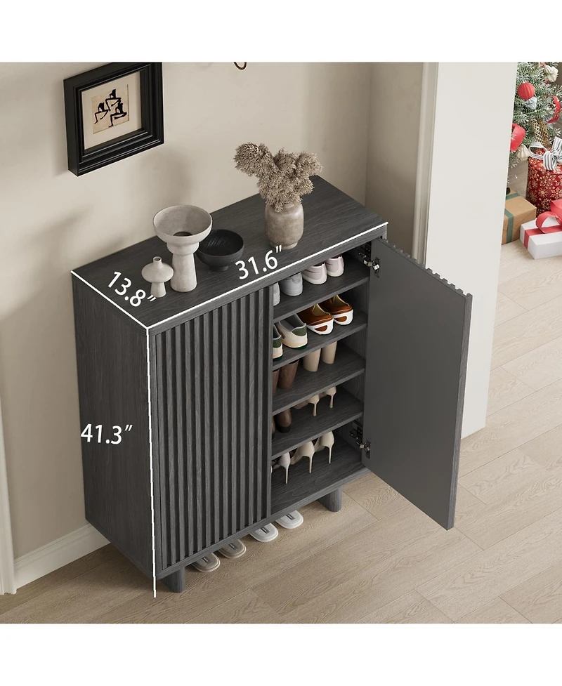 gaomon 41.5 Inch Shoe Cabinet with Fluted Door, 5-Tier Storage with 4 Adjustable Shelves