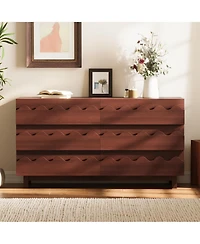 Rainsken 6 Drawer Dresser, Modern Tv Stand and Chest of Drawers with Wave Front Design, Anti-Tip Clothes Storage Organizer for Bedroom, Living Room