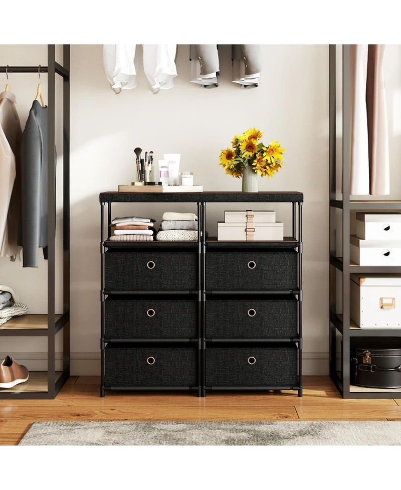 Gouun 3-Drawer Fabric Storage Tower with Wood Top, Shelf and Metal Frame