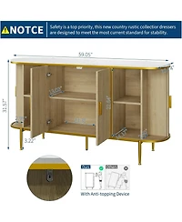 gaomon 59" Sideboard Buffet Cabinet with Storage, Fluted Console Cabinet with Metal Legs, Faux Marble Top, Mid Century Modern Cabinets for Dining Room