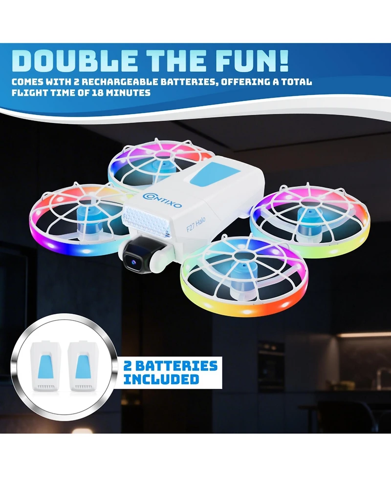 Contixo F27 Halo Mini Foldable Drone with Screen Remote, Led Lights, 720P Camera