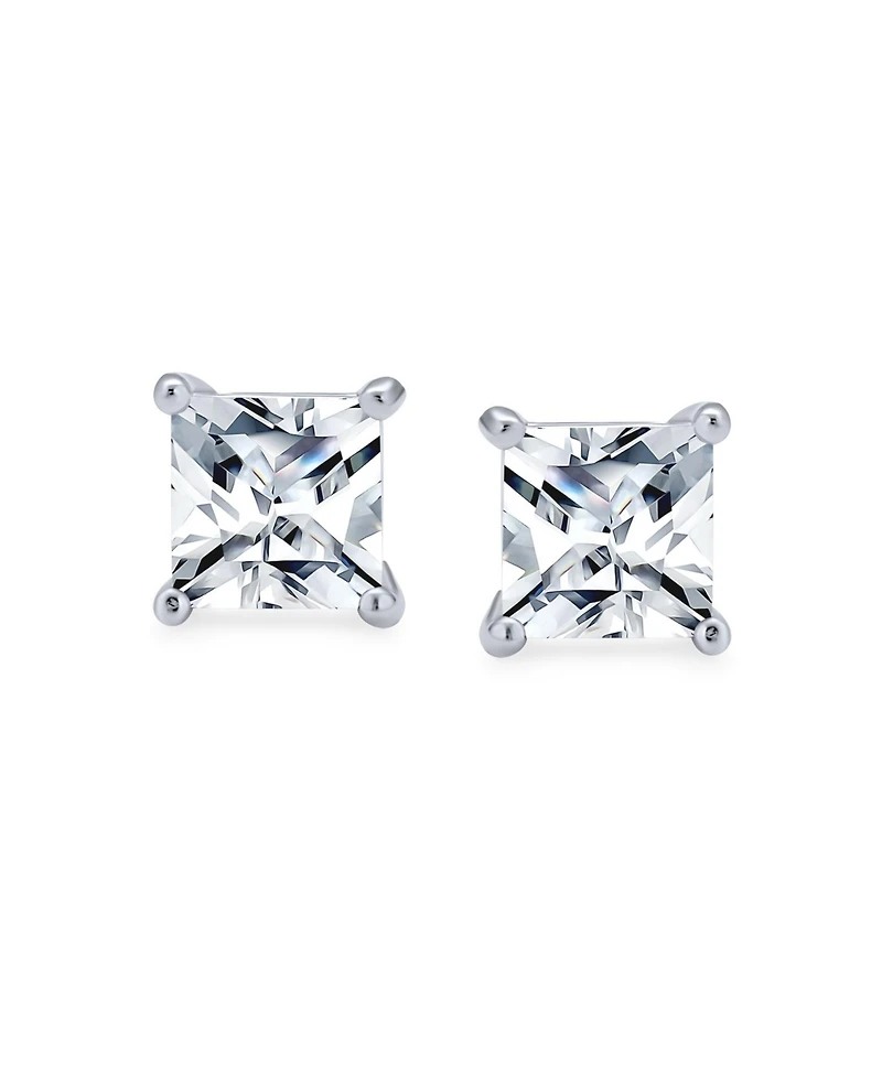 Bling Jewelry 1-2CT Square Cubic Zirconia Princess Cut Solitaire Cz Stud Earrings .925 Sterling Silver