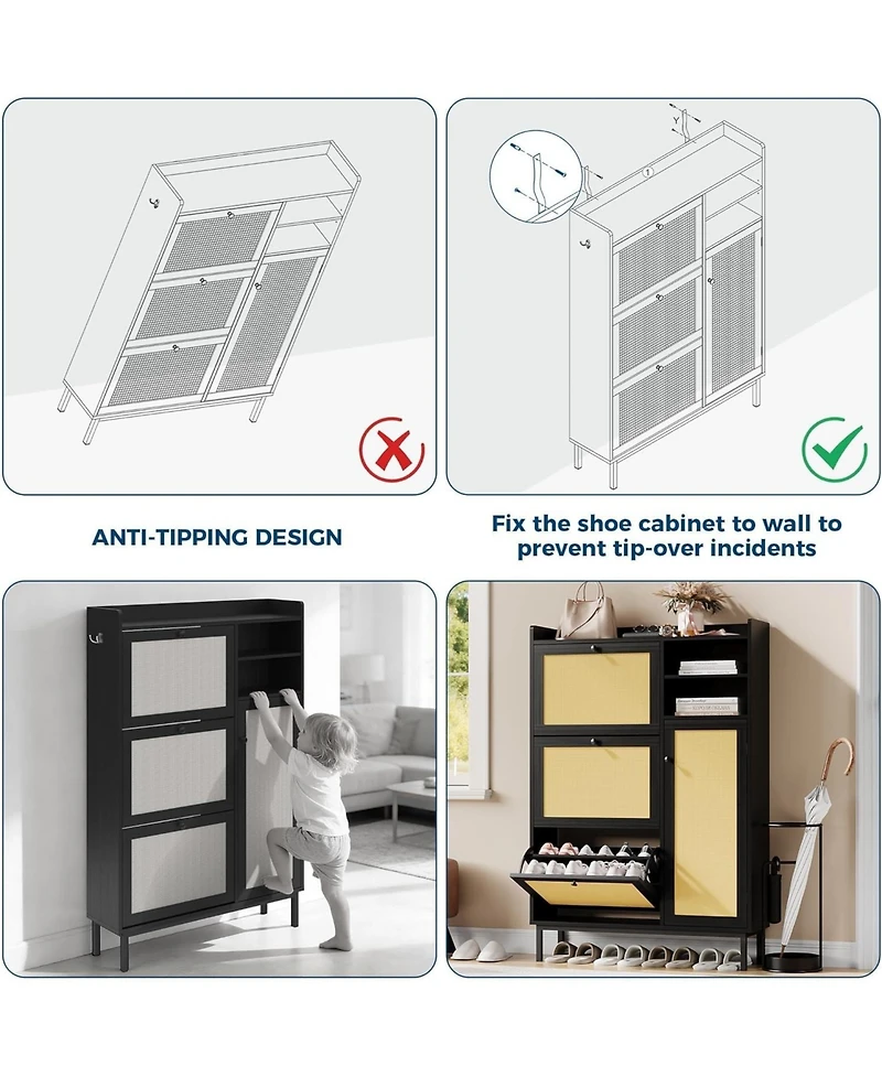 gaomon Freestanding Shoe Cabinet with 3 Flip Drawers and 5 Tier Shelves