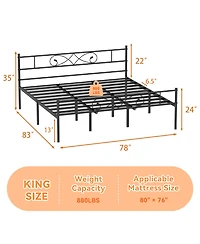 Homfan Metal Platform Bed Frame with Fist-Style Headboard and Footboard, Underbed Storage and Metal Slats