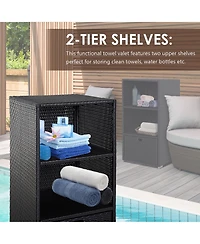 Outsunny Pe Rat Pool Towel Rack with 2 Storage Shelves Basket
