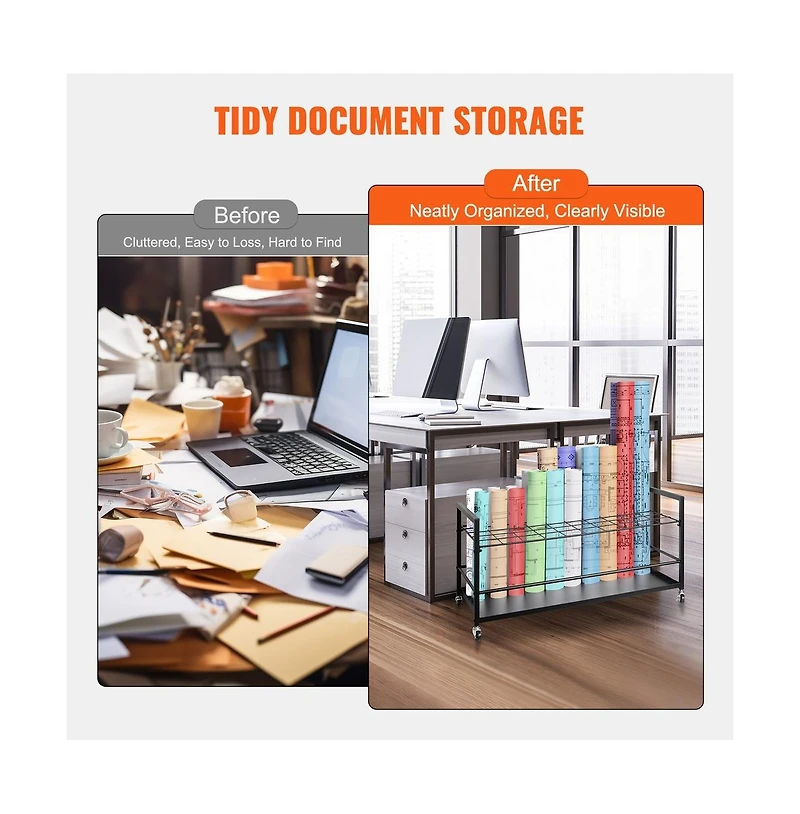 Sugift 50-Slot Rolling Storage Cart with Heavy-Duty Metal Frame for Large Format Document Organization