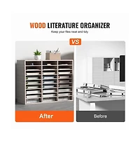 Sugift 27-Compartment Wood Literature Organizer with Adjustable Shelves for Mail Sorting and File Management