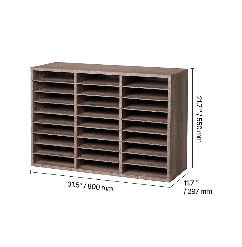 Sugift 27-Compartment Wood Literature Organizer, Office Mail Sorter with Removable Shelves, File Sorter for Home Classroom