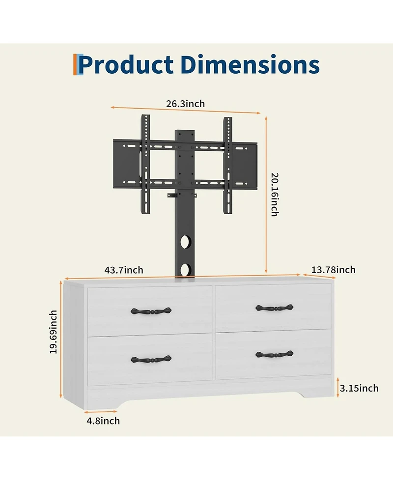 gaomon 47.2" Modern Wood Tv Stand with Mount and 6 Drawer Rattan Storage