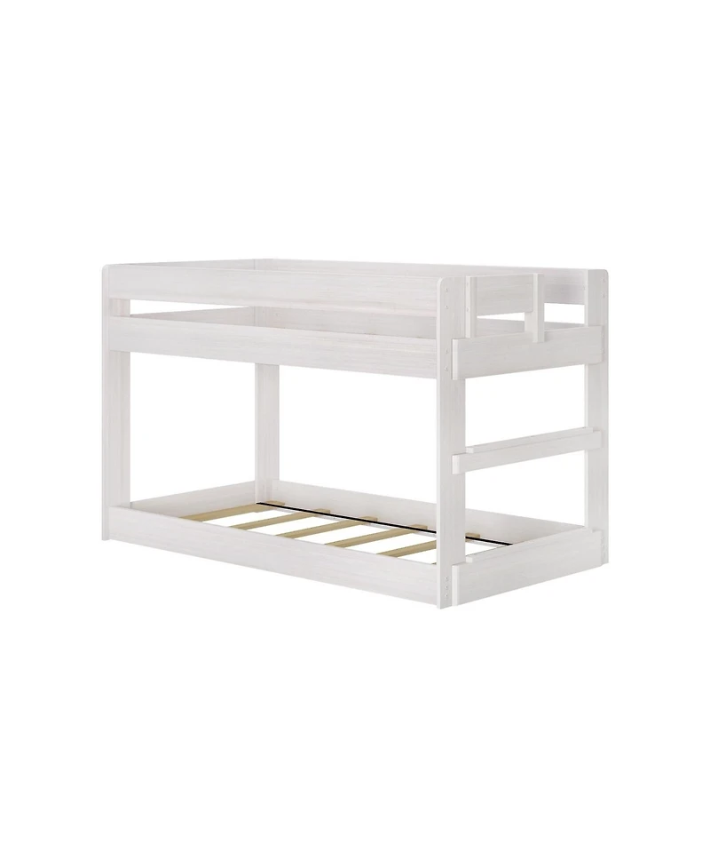 Max & Lily Twin over Low Bunk Bed, Modern Farmhouse Solid Wood Beds for Kids, Driftwood