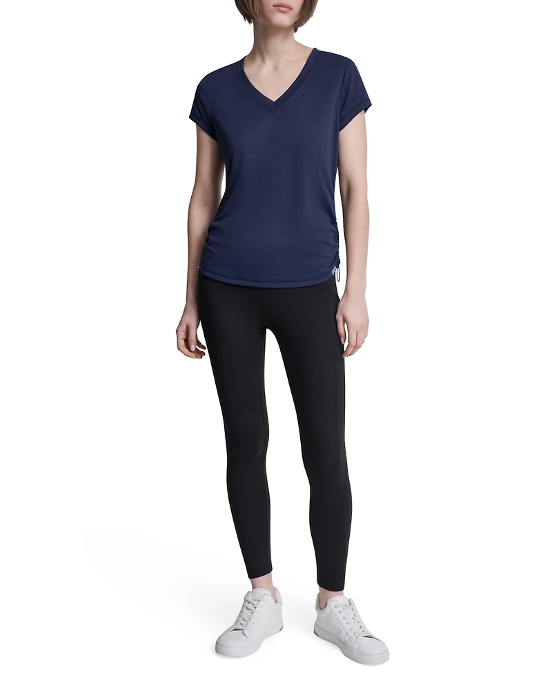 Dkny Sport Women's Ruched Side Seams V-Neck Tech T-Shirt