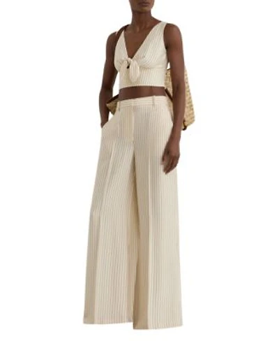 Reiss Womens Pinstripe Tie Front Cropped Top Womens Pinstripe Wide Leg Pants