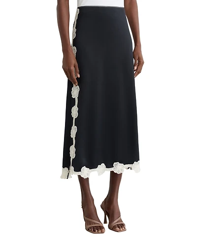 Reiss Women's Satin Floral-Lace Trim Midi Skirt