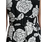 Karl Lagerfeld Paris Women's Floral Border Print Crew Neck Midi Dress