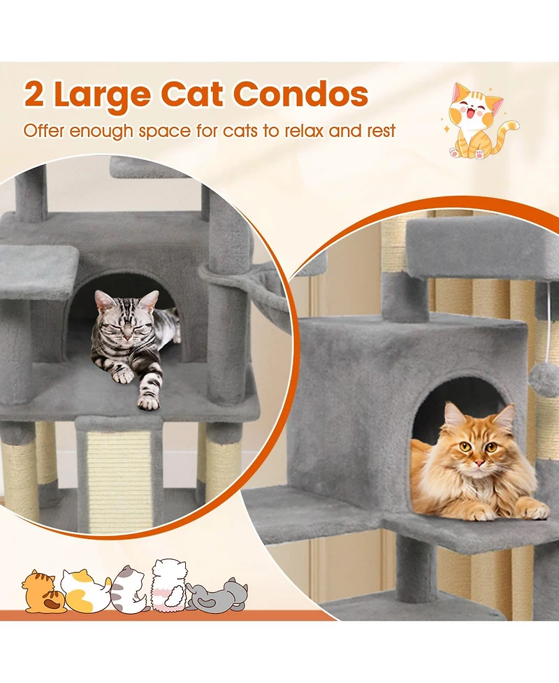 Cozito Cat Tree 65 in with 3 Upholstered Perches and 2 Condos