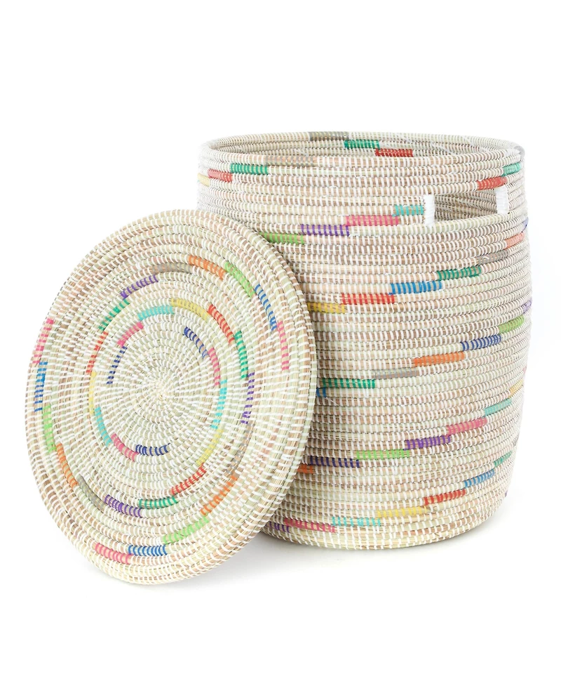 African Modern, Vanilla Sugar Swirl Flat Lid Storage Basket