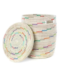 African Modern, Vanilla Sugar Swirl Flat Lid Storage Basket