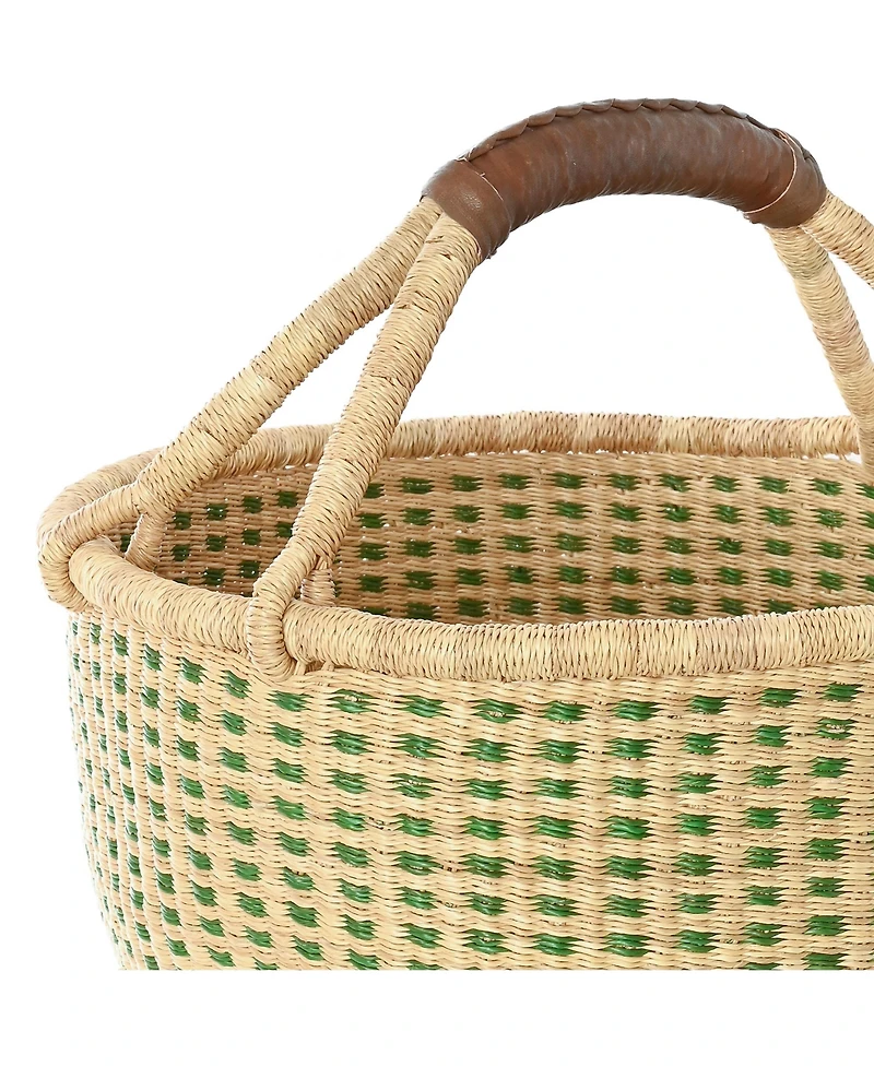 African Modern, Forest Green and Natural Checked Bolga Basket