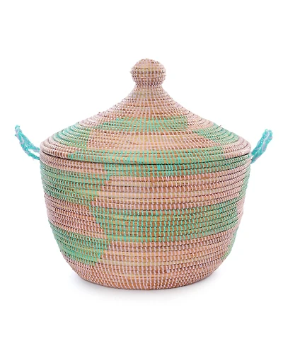 African Modern, Aqua and Lavender Herringbone Storage Basket