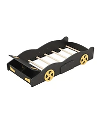Rainsken Race Car Shaped Platform Bed, with Wheels and Storage, Wood Bed Frame, No Box Spring Needed