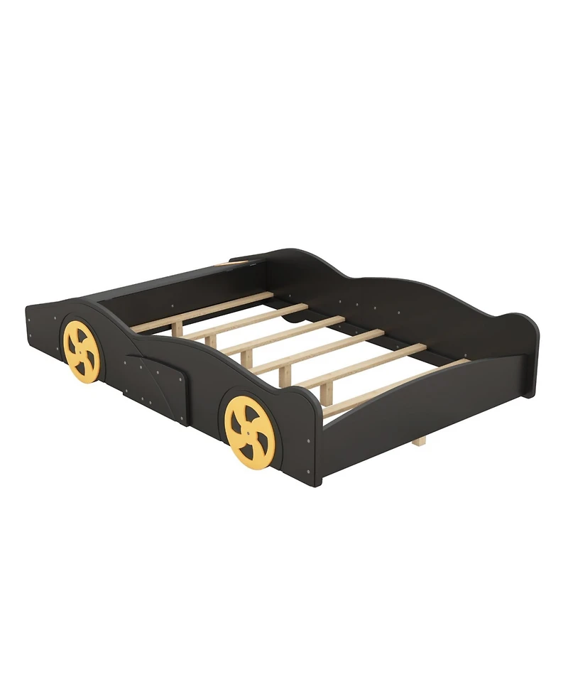 Rainsken Race Car Shaped Platform Bed, with Wheels and Storage, Wood Bed Frame, No Box Spring Needed, Easy Assembly