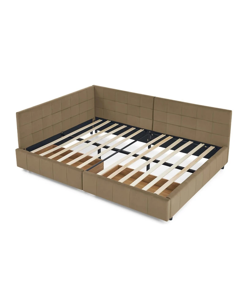 Rainsken Storage Upholstered Tufted Bed Frame, with 2 Drawers, Velvet Corner Frame Full, No Box Spring Needed