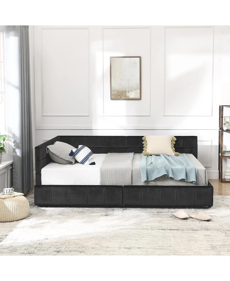 Rainsken Storage Upholstered Tufted Bed Frame, with 2 Drawers, Velvet Corner Frame Full, No Box Spring Needed