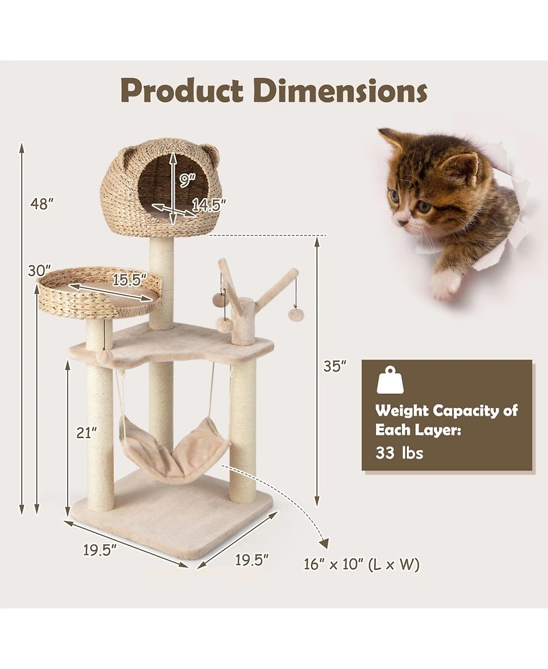 Cozito Cat Tree Multi-Level with Condo Hammock and Hanging Balls