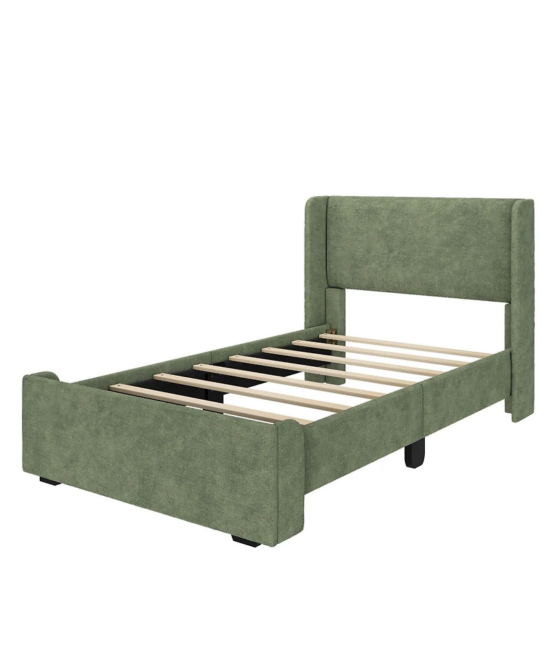 Max & Lily Upholstered Bed with Rectangular Headboard Drawer Side Storage