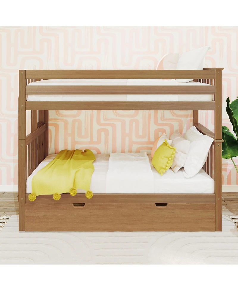Max & Lily Bunk Bed with Ladder on End and Trundle, Twin-Over-Twin Frame for Kids