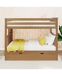 Max & Lily Bunk Bed with Ladder on End and Trundle, Twin-Over-Twin Frame for Kids