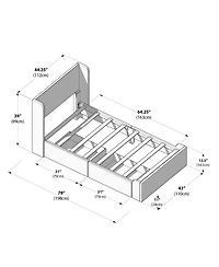 Max & Lily Upholstered Bed with Rectangular Headboard Drawer Side Storage