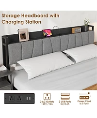 gaomon Industrial Bed Frame with Storage Headboard, Charging Station and 2 Drawers
