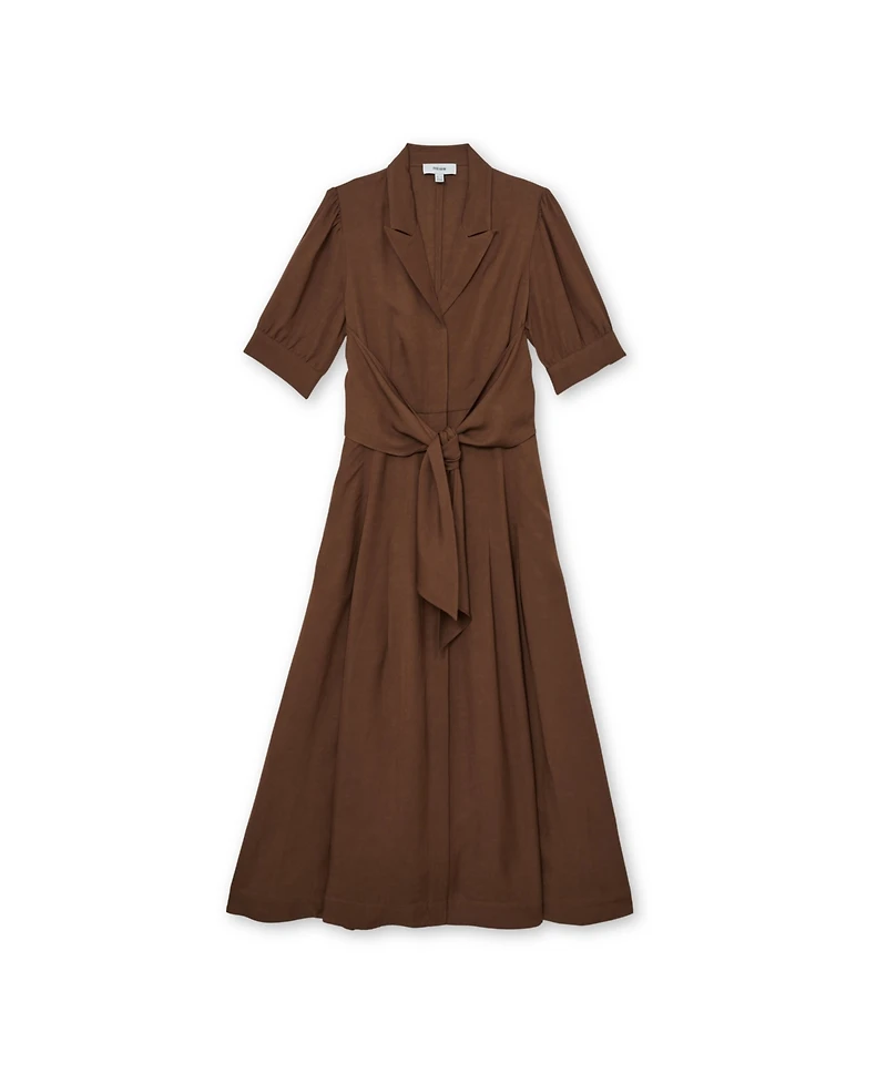 Reiss Women's Short-Sleeve Belted Linen with Midi Dress