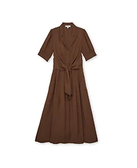 Reiss Women's Short-Sleeve Belted Linen with Midi Dress