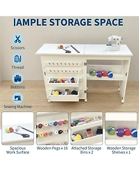 gaomon Folding Sewing Table, Sewing Machine Table with Wheels, Storage Shelves, Trays, Wooden Pegs, Magnetic Door Catch