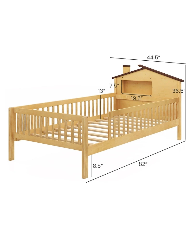Slickblue Kids Montessori House Bed with Headboard and Storage Shelf